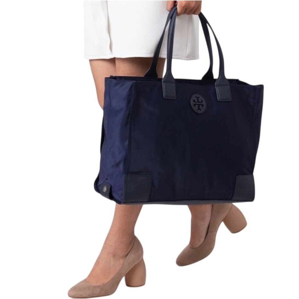 Tory Burch Navy Ella Large Nylon Tote Bag Purse Shoulder Handbag